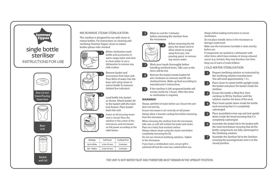 tommee tippee sterilizer instructions microwave