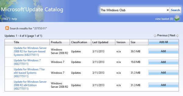 windows catalog update