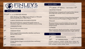 finleys bar and grill menu