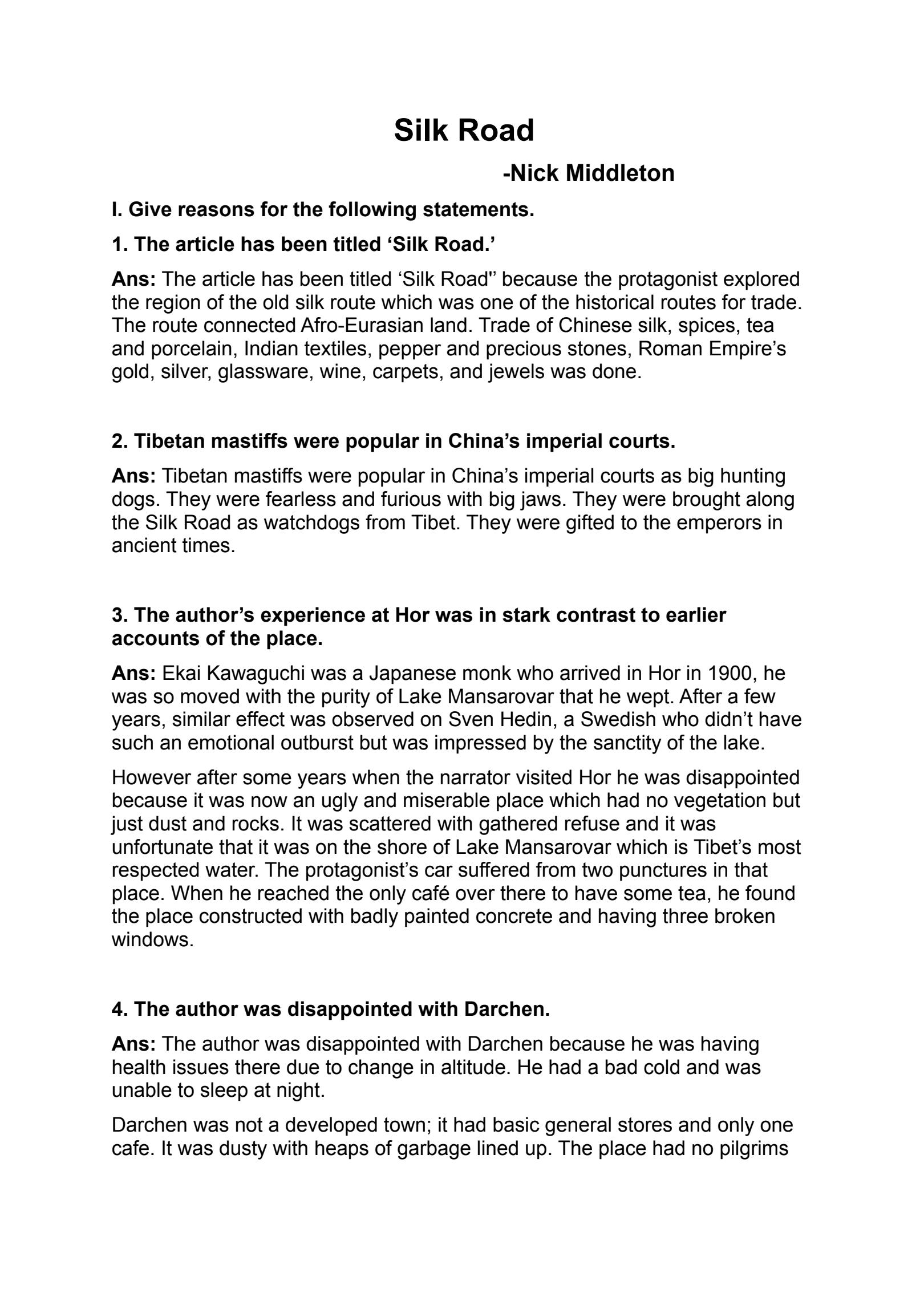 class 11 english ch silk road summary