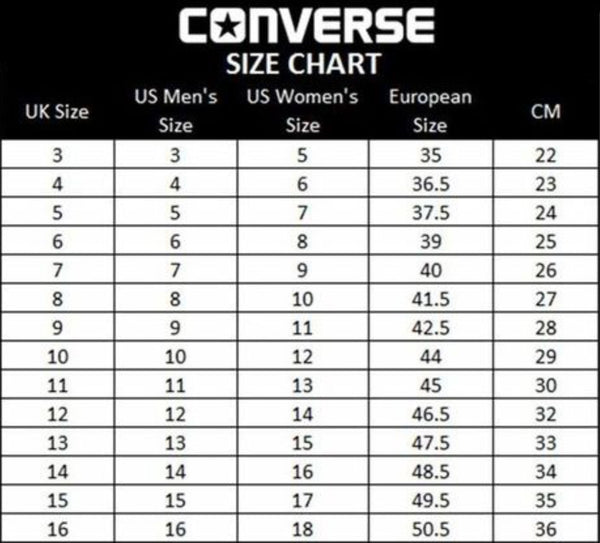 converse sneakers size chart