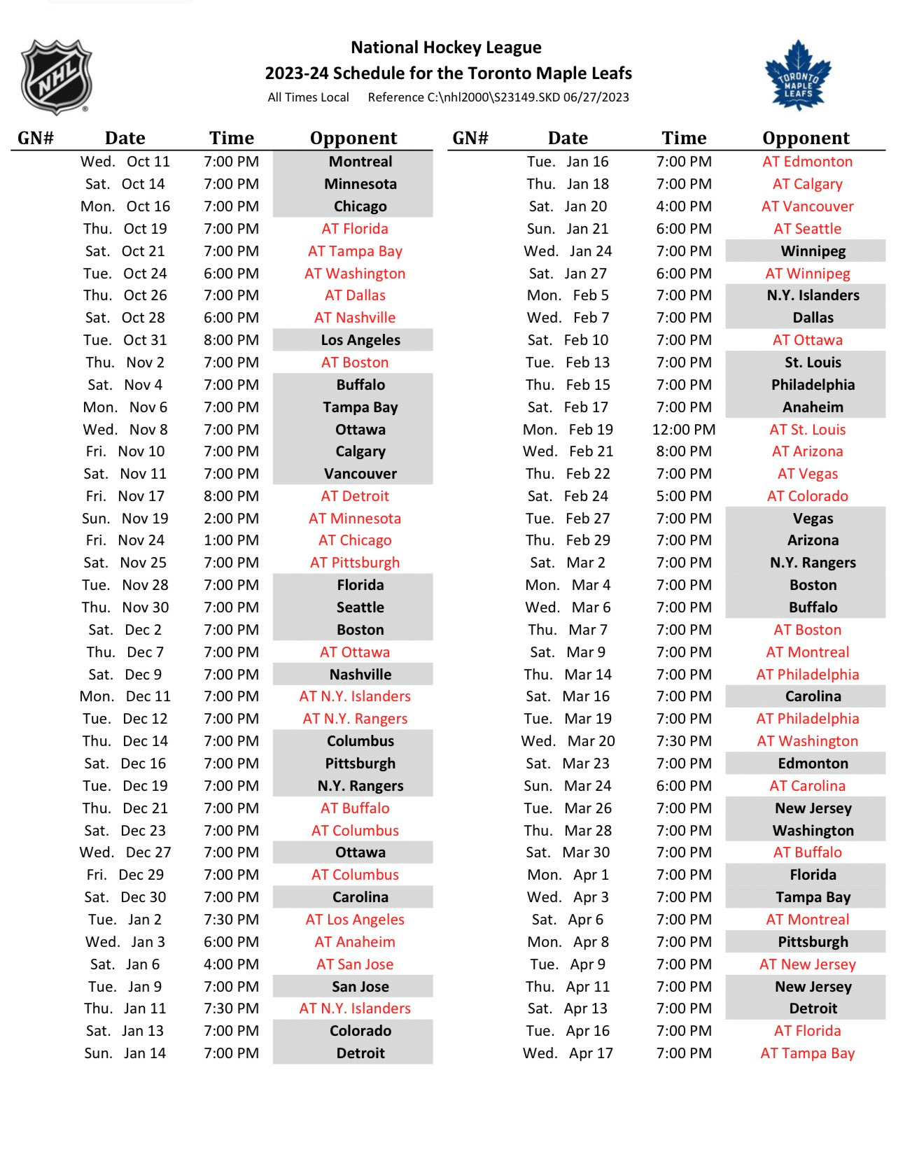 maple leafs schedule pdf