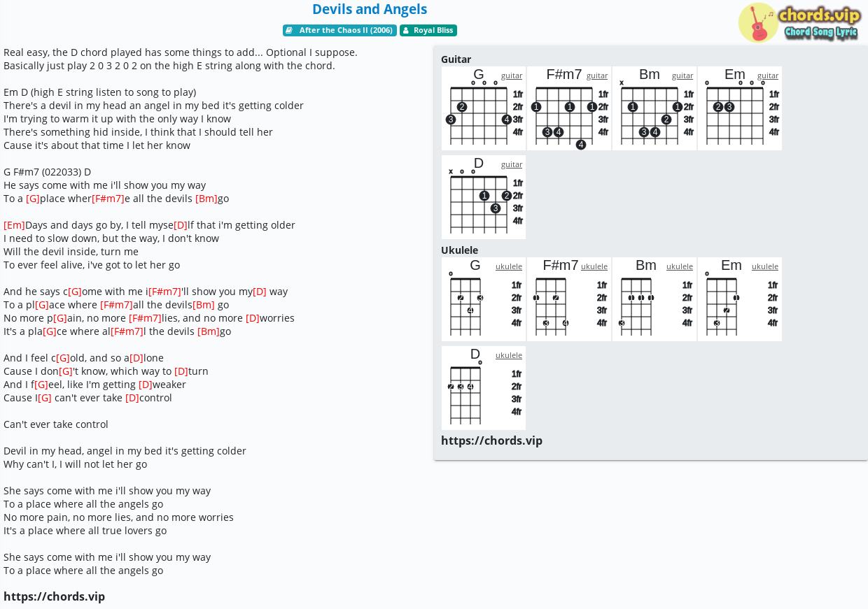 devils and angels chords