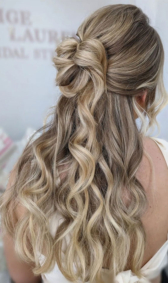 messy half up half down wedding