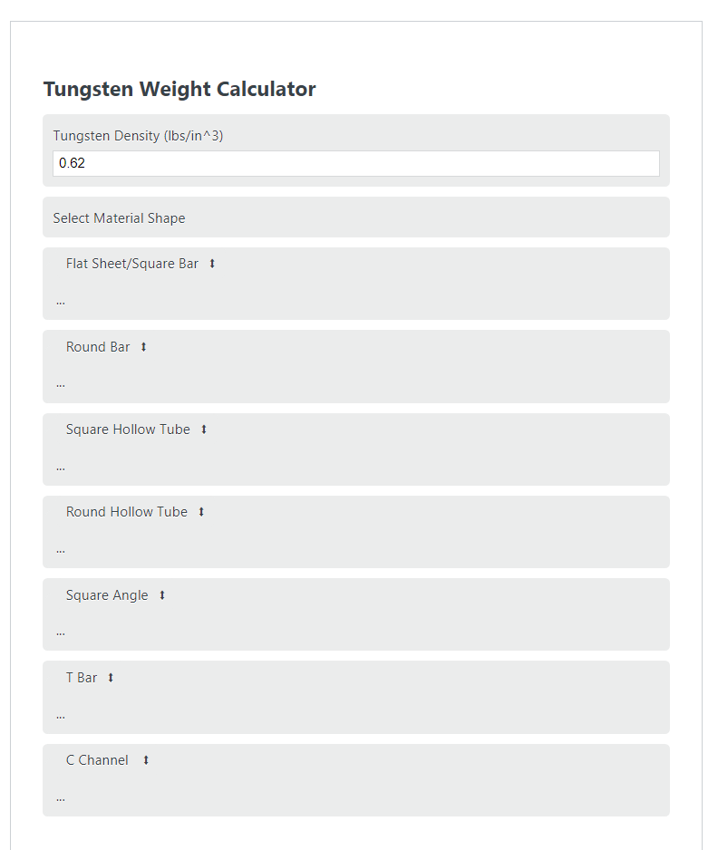 tungsten weight per cubic inch