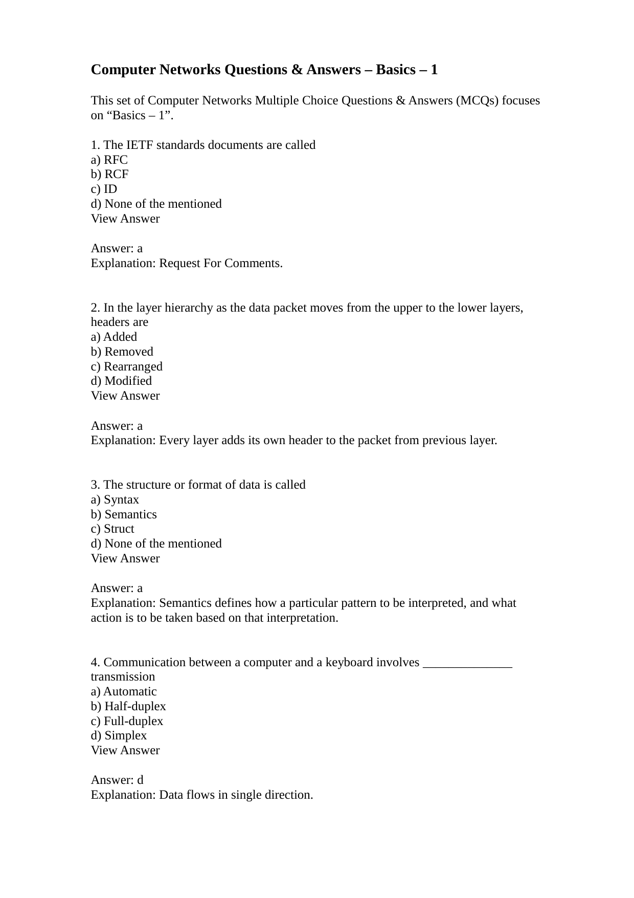 response packets were mcq