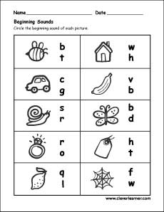 initial letter sounds worksheets