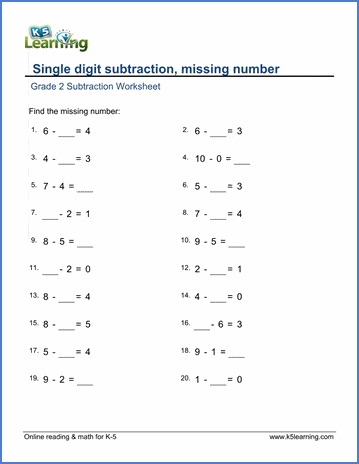 missing number subtraction worksheets