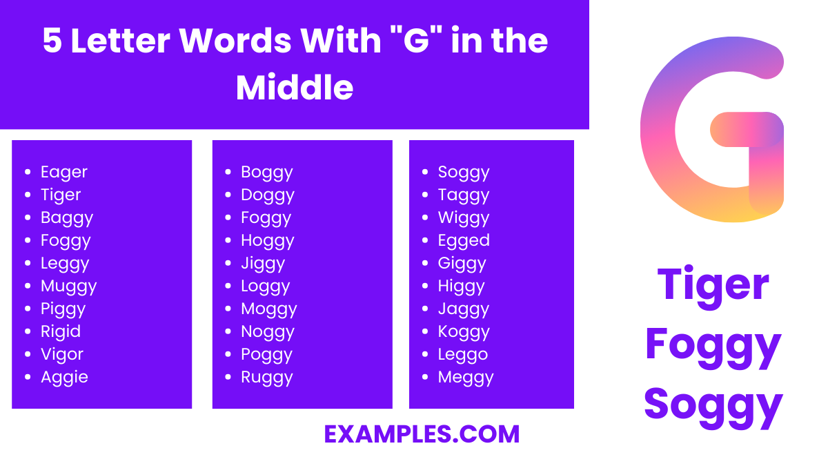 five letter word middle letter g