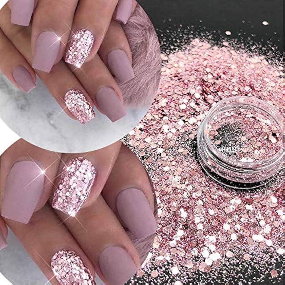 uñas con purpurina rosa