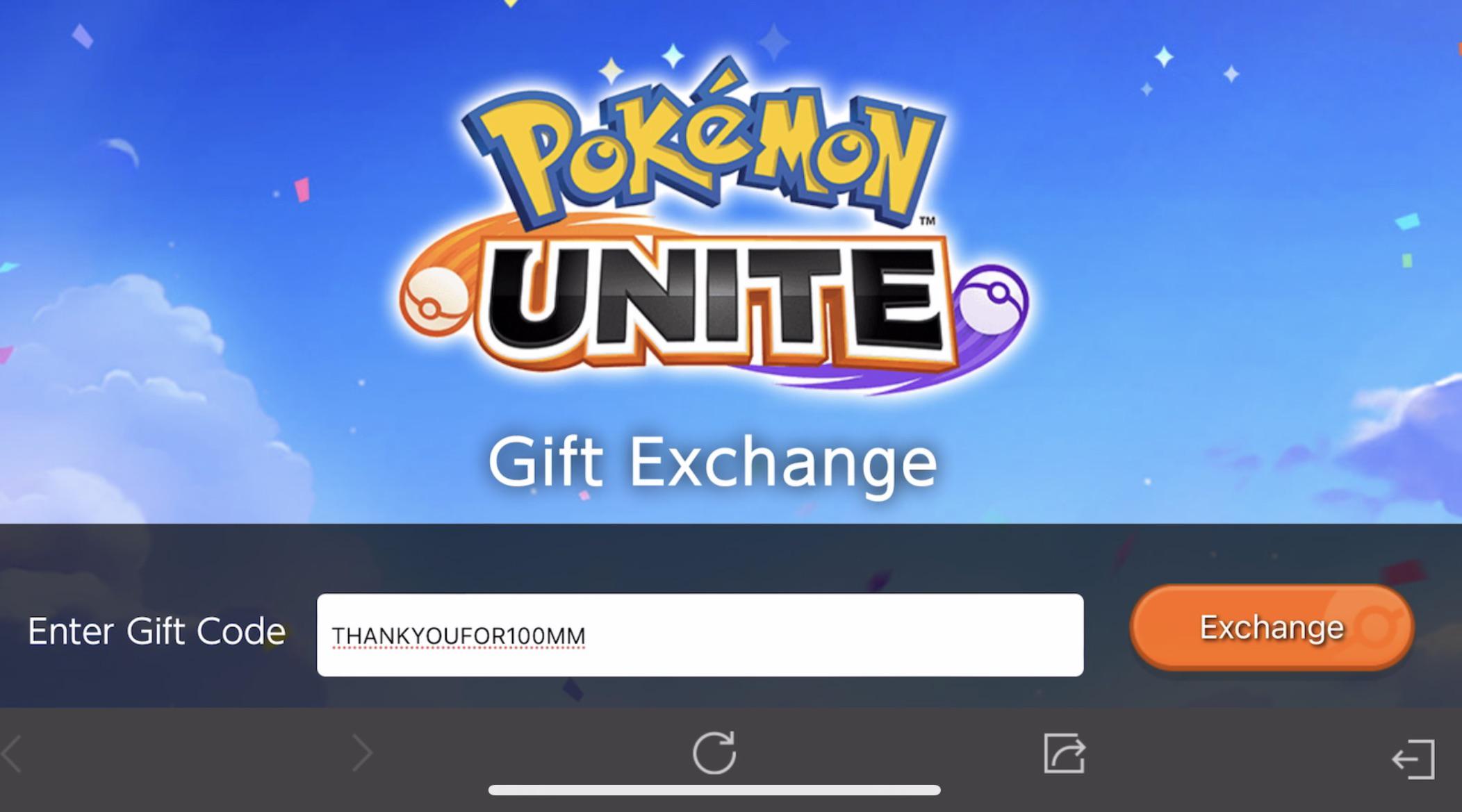 pokemon unite gift code