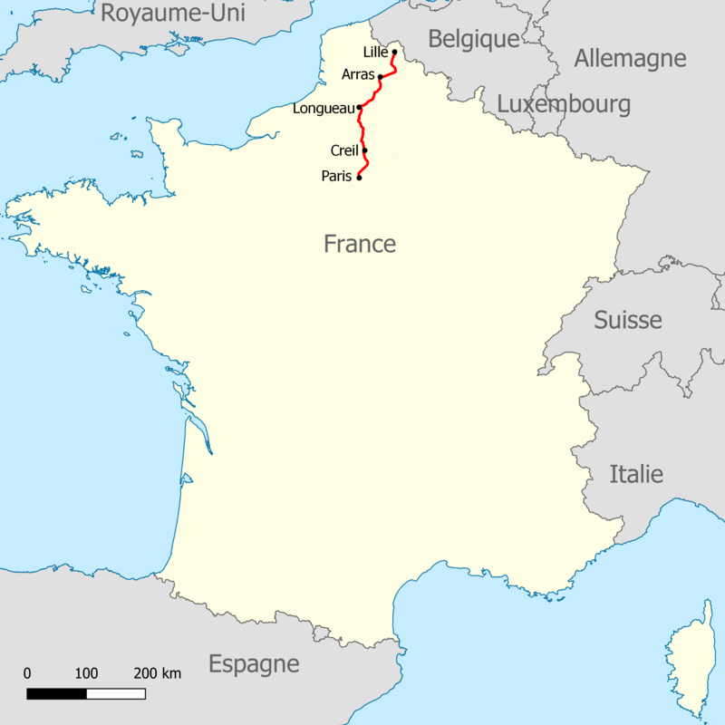 distance entre paris lille