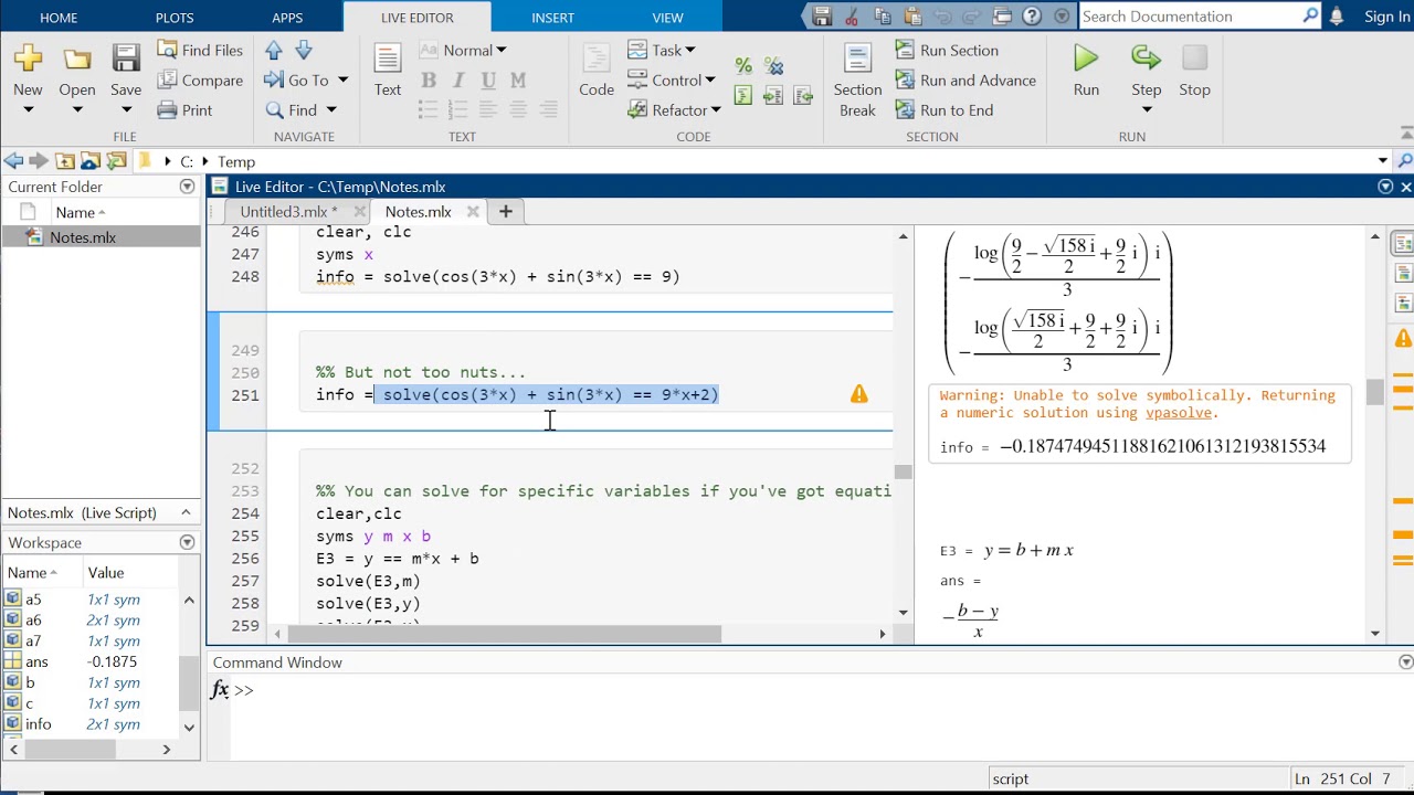 solve matlab