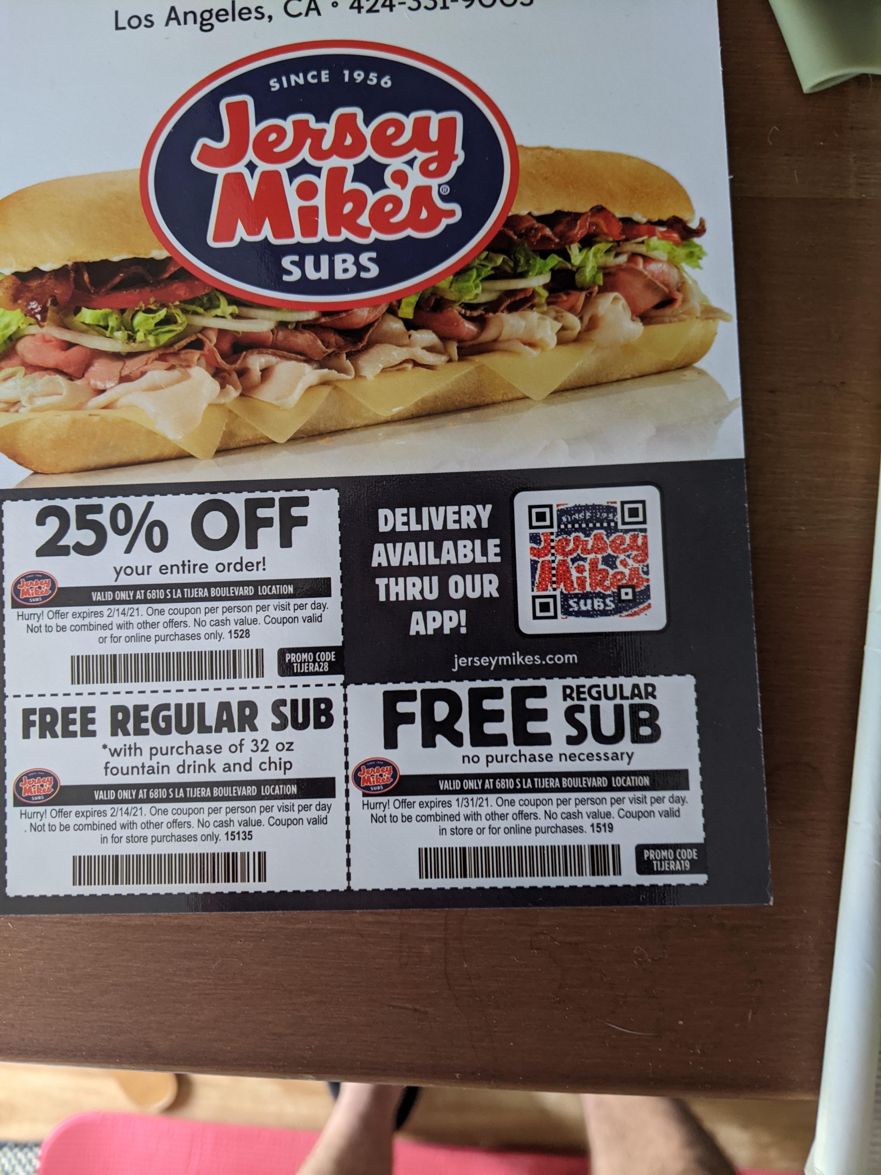 jersey mikes free sub code