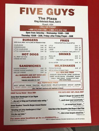 5 guys menu with prices