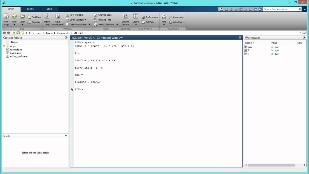 integral in matlab