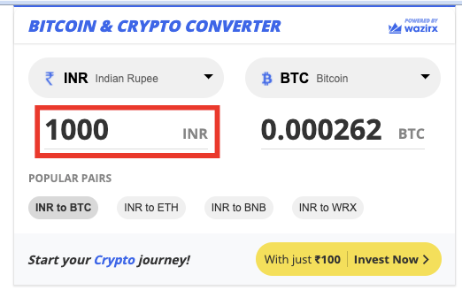 cryptocurrency to inr