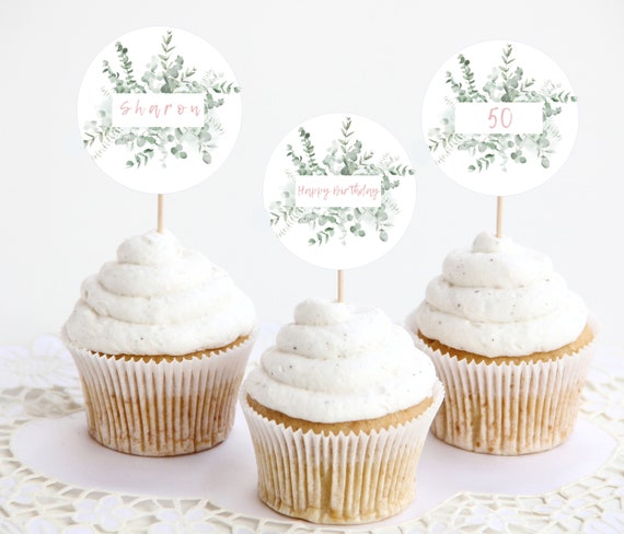 eucalyptus cupcake toppers