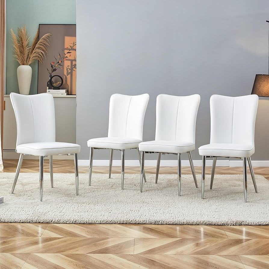 white leather dining chairs set of 4