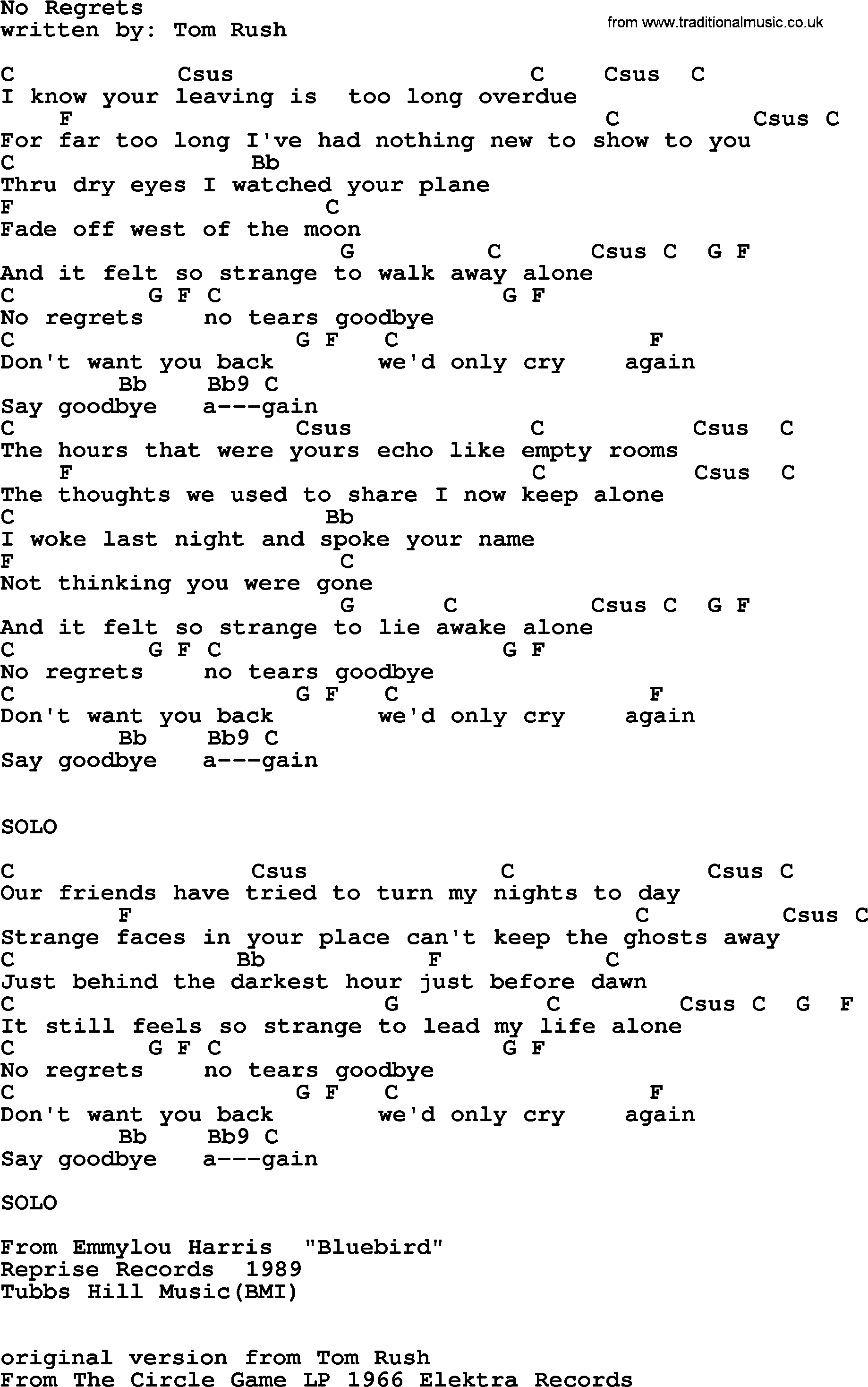 no no regrets lyrics