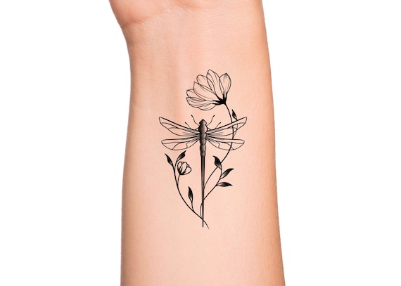 dragonfly and flower tattoos