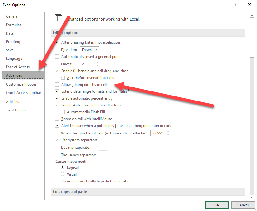 excel disable double click jump