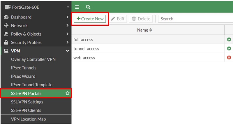 fortigate 60e vpn configuration