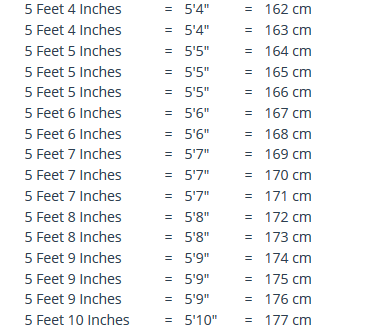 164 cm in feet