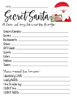 secret santa template free pdf