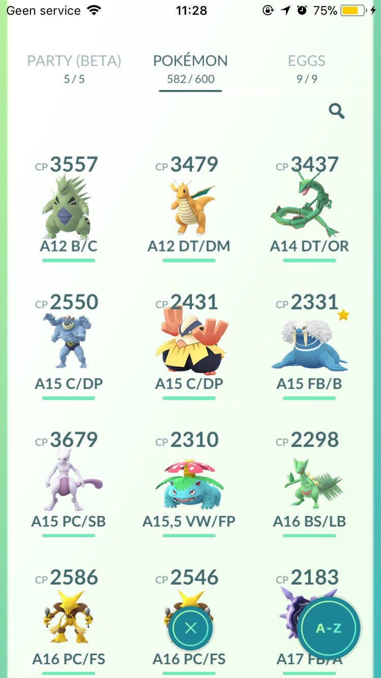 pokemon go sorting