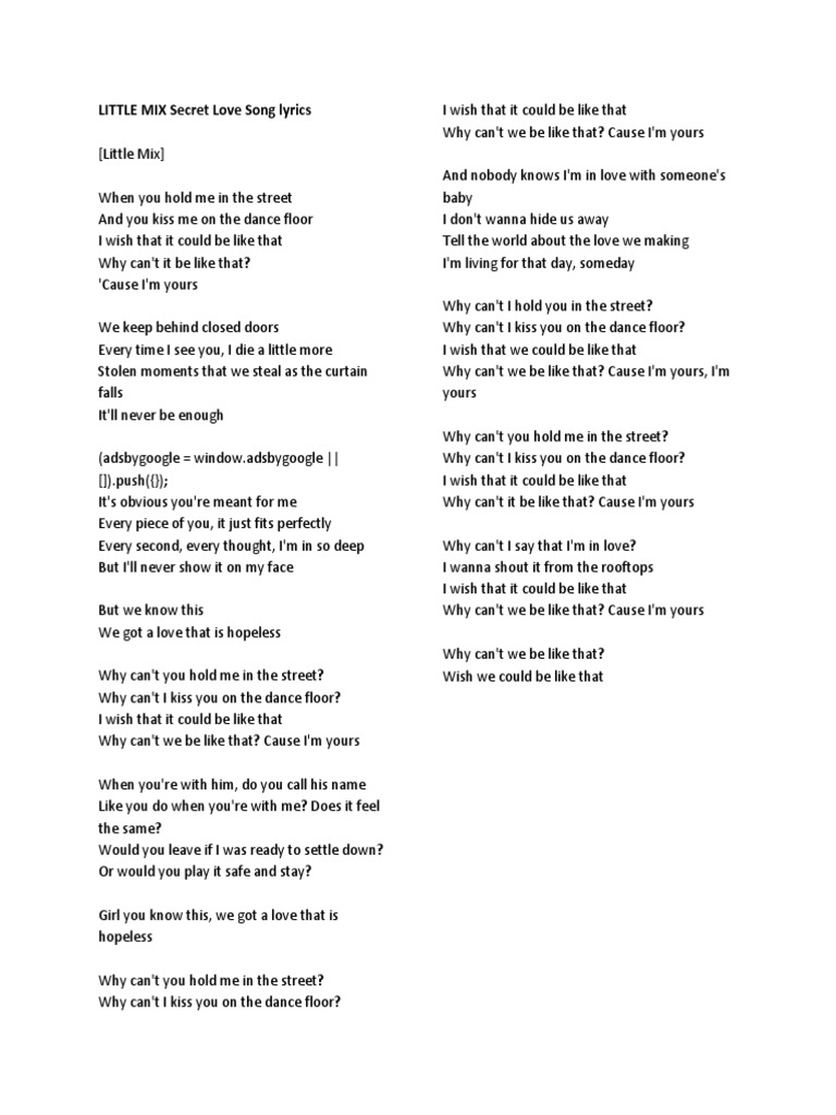 secret love song lyrics little mix