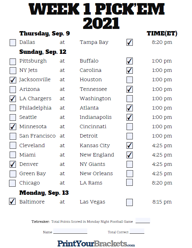 week 1 football picks