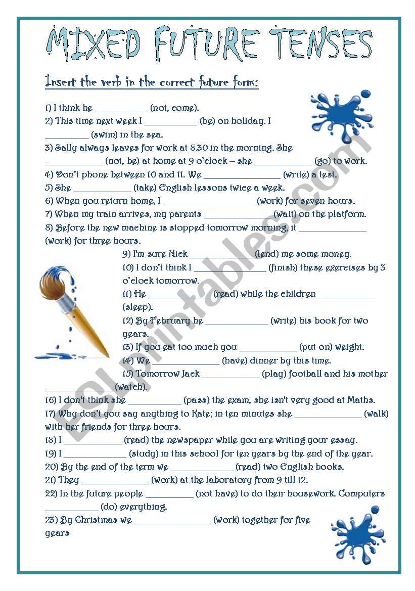 future tenses mixed exercises pdf