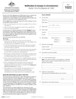 1022 notification of changes in circumstances