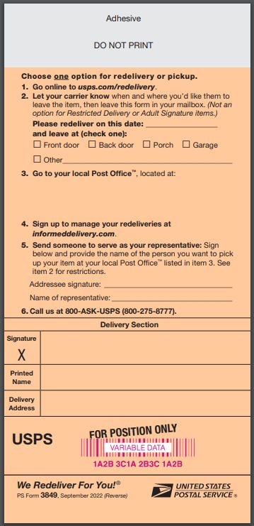 usps confirmation number redelivery