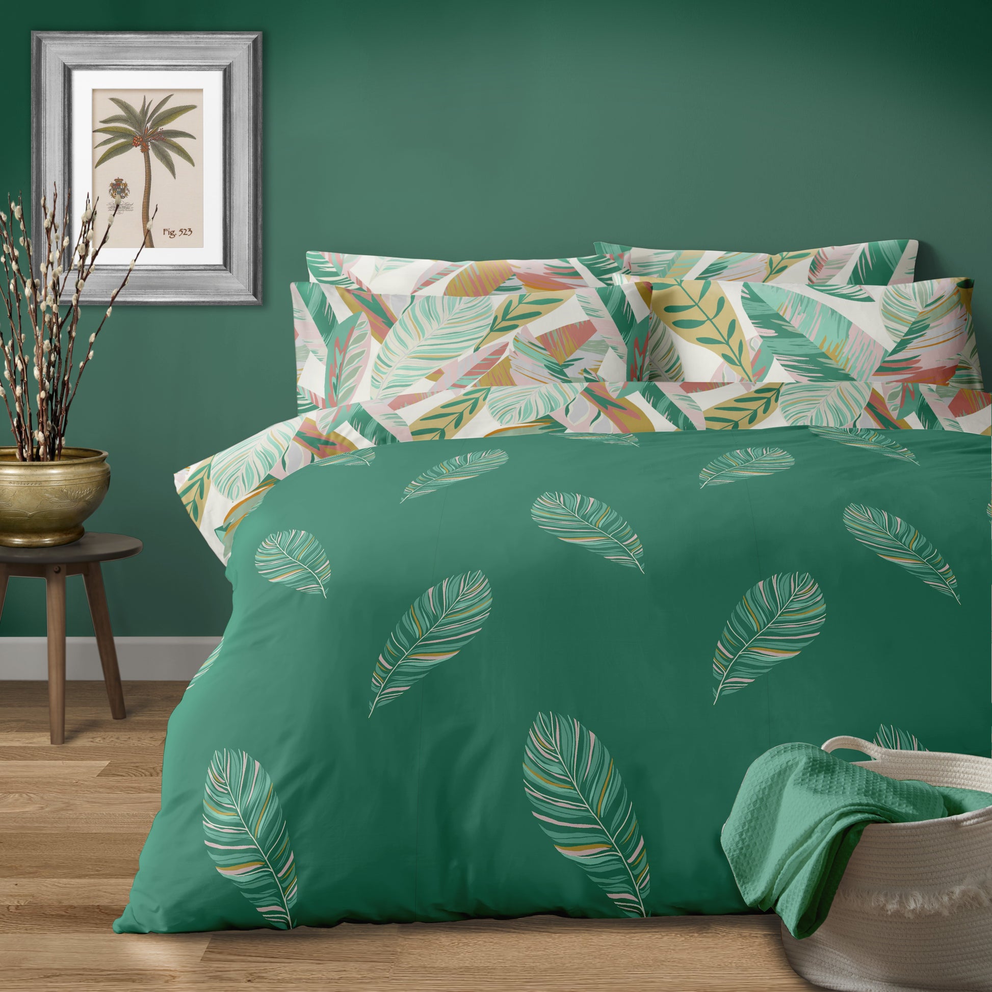 leaf print bedding