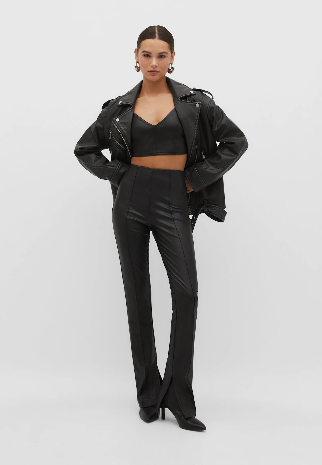 split hem leather trousers