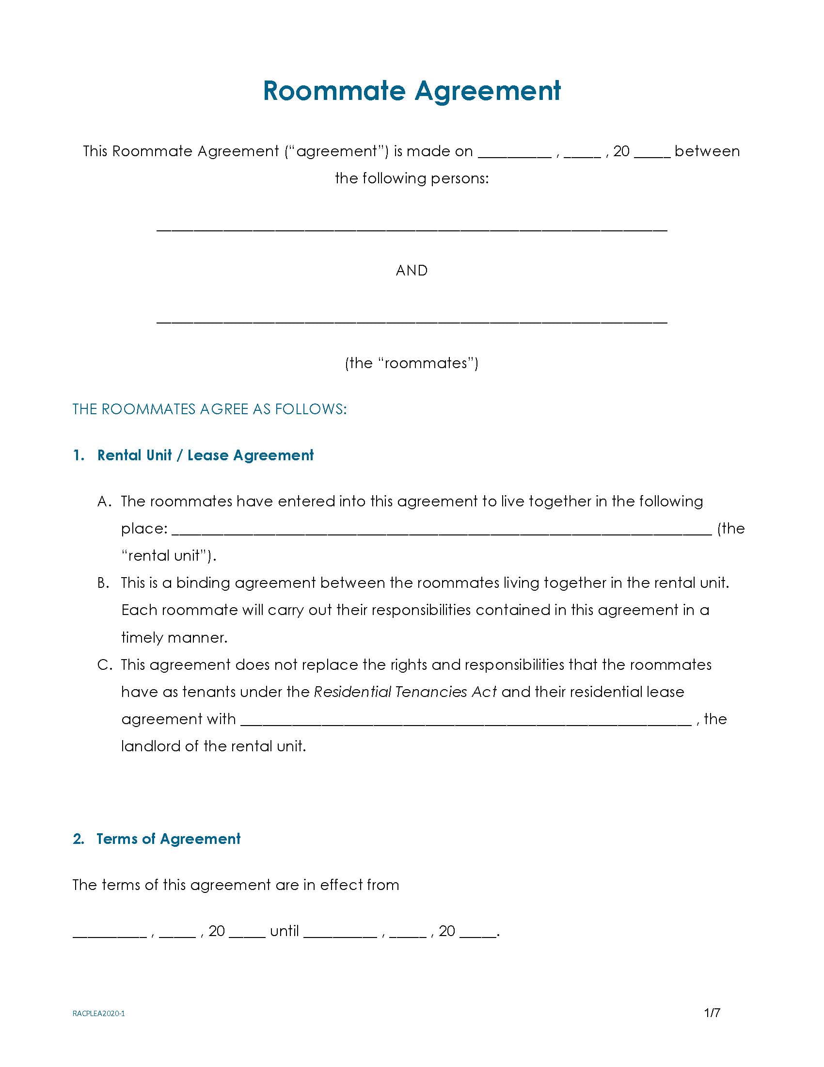 roommate agreement alberta