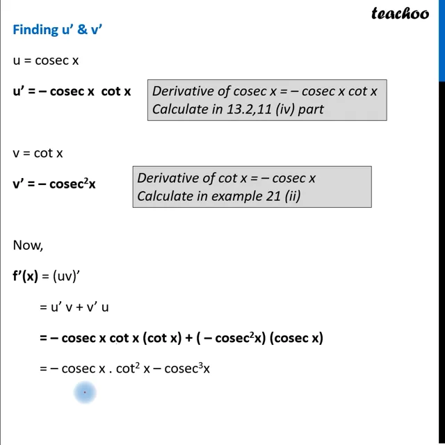 derivative of cosec x cot x