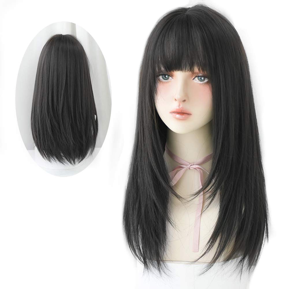 straight black wig with bangs