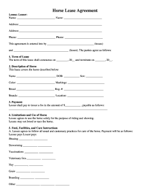 printable horse lease agreement