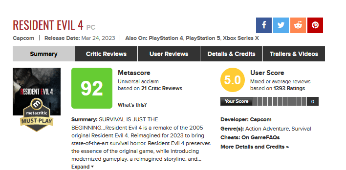 metacritic resident evil 4