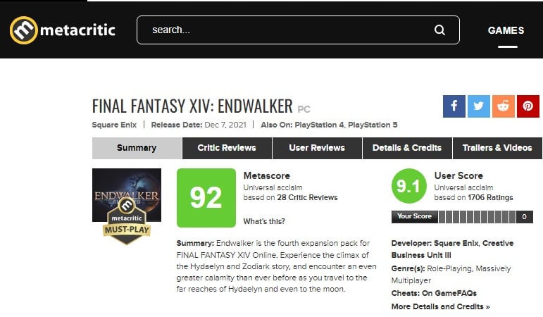 final fantasy xiv metacritic