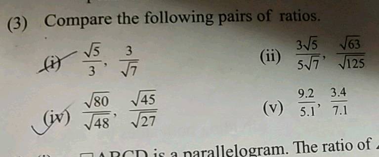 compare the following pairs of ratios