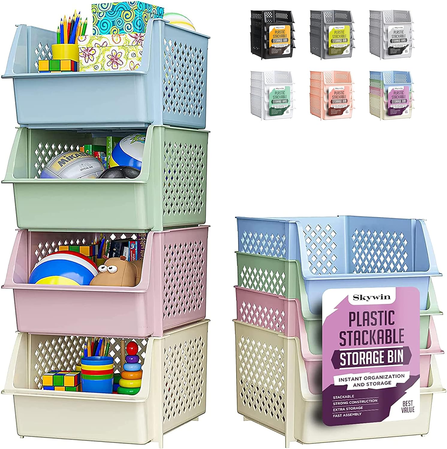 stackable storage bins nearby