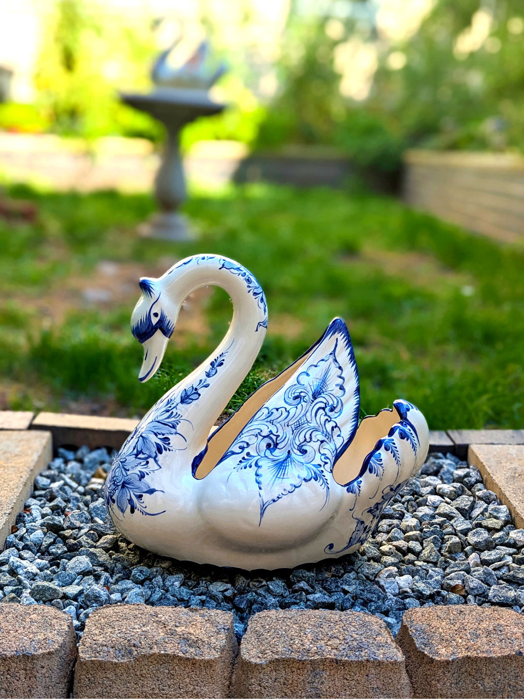 large ceramic swan planter