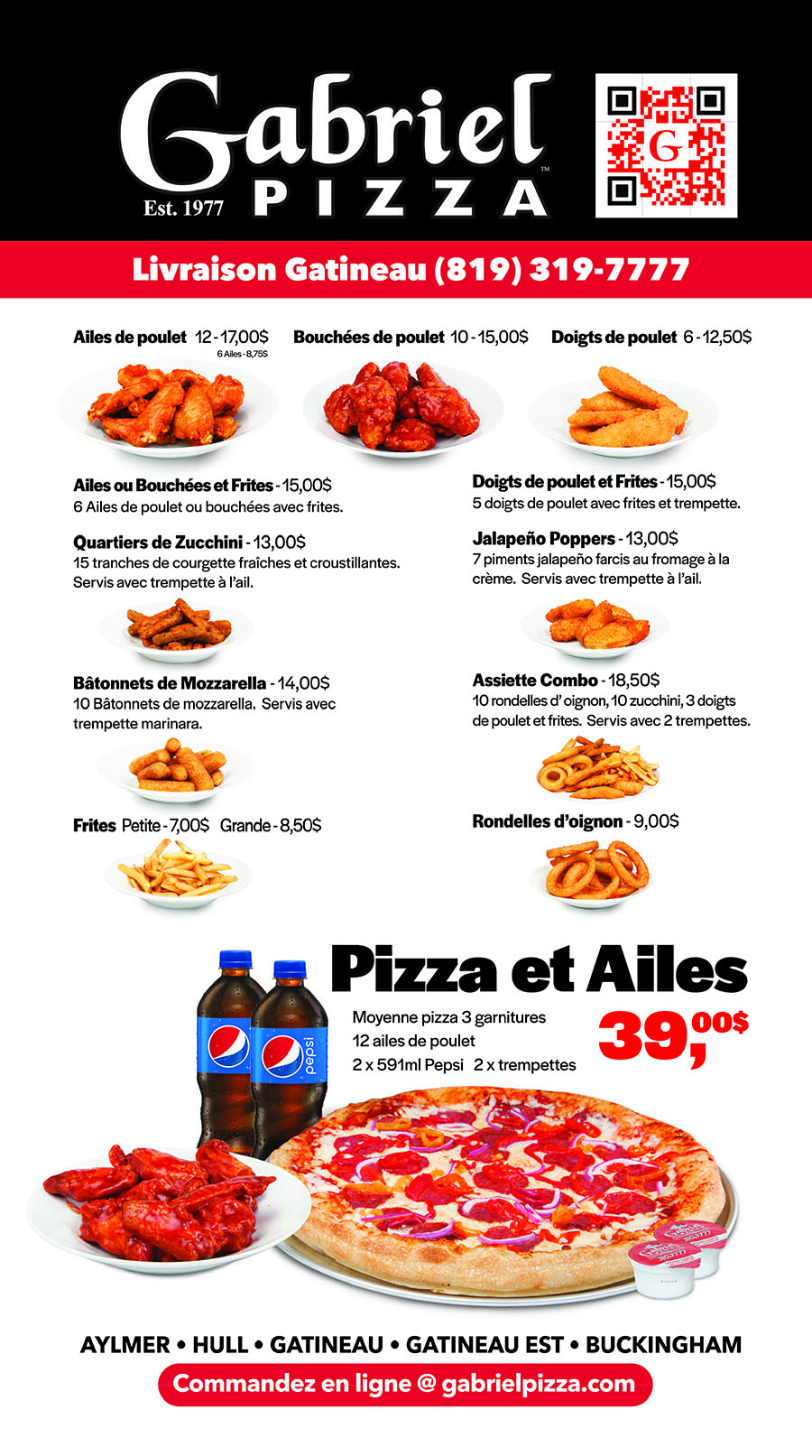 gabriel pizza gatineau menu