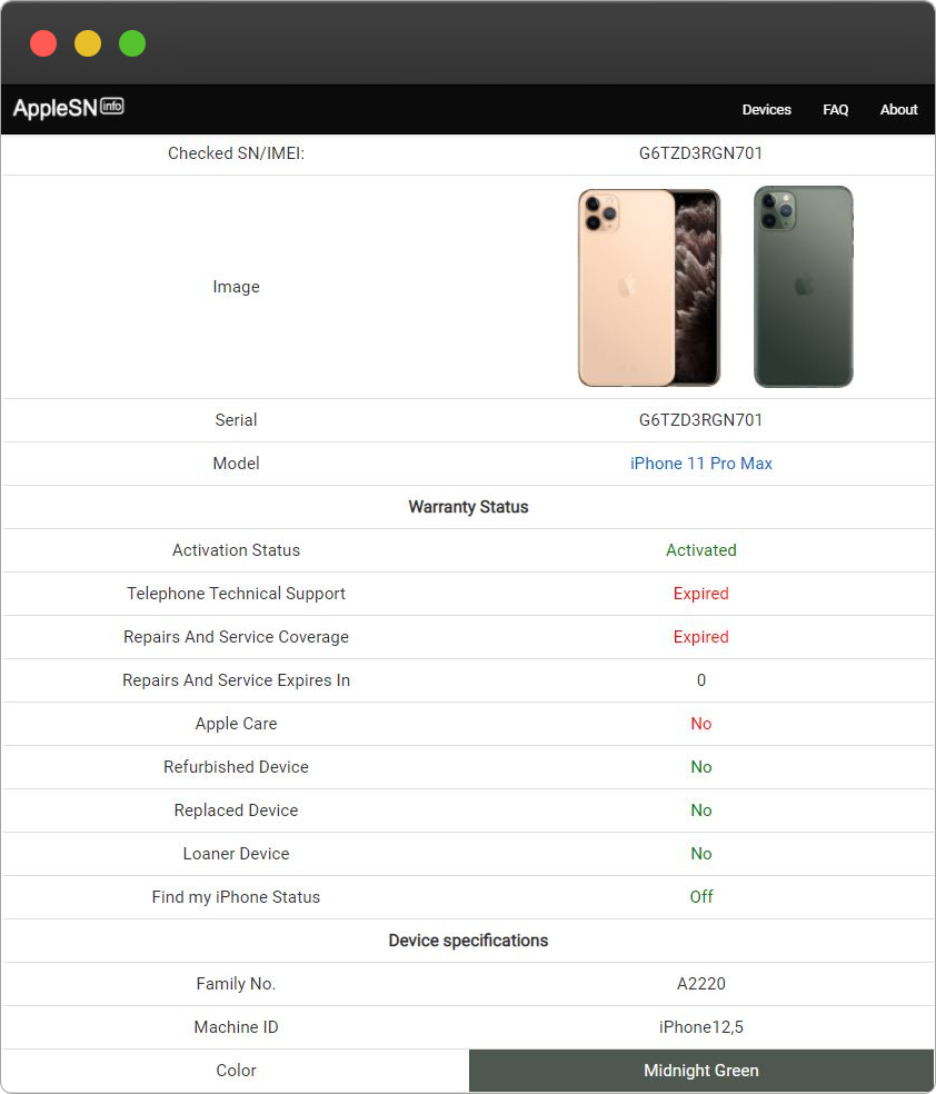 iphone specifications by serial number