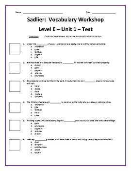 vocabulary unit 1 level e