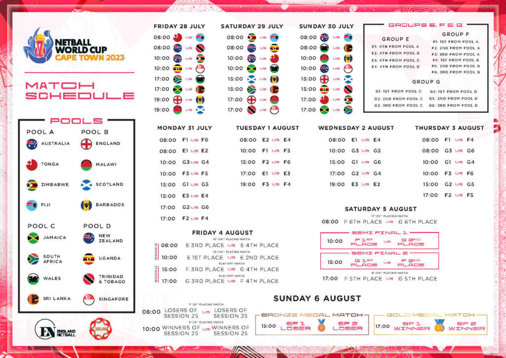 netball world cup england fixtures